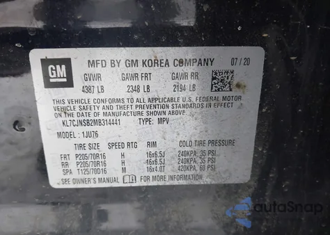 2021 Chevrolet Trax Ls z USA, uszkodzony, nr VIN KL7CJNSB2MB314441